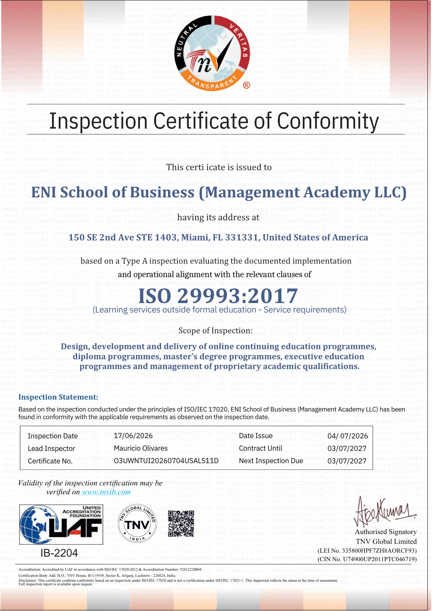 Certificación ISO 29993:2017